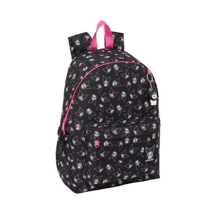 Safta Kuromi Mochila para Portatil hasta 14.1" - Interior Acolchado - Bolsillo Frontal - Portabotellas - Tirador Doble - Hombreras Ergonomicas - Asa Superior - 310x130x430mm - Color Negro y Rosa