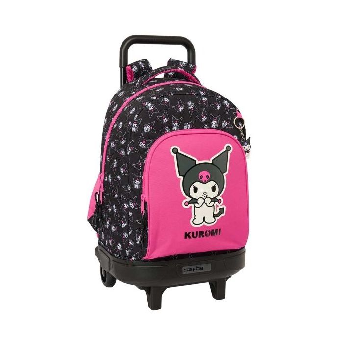 Safta Kuromi Mochila con Carro - Extraible - Bolsillo Frontal - Portabotellas - Tirador Doble - Asa y Hombreras Acolchadas - Tarjeta ID - Base Reforzada - 33L - 330x220x450mm - Color Negro y Rosa