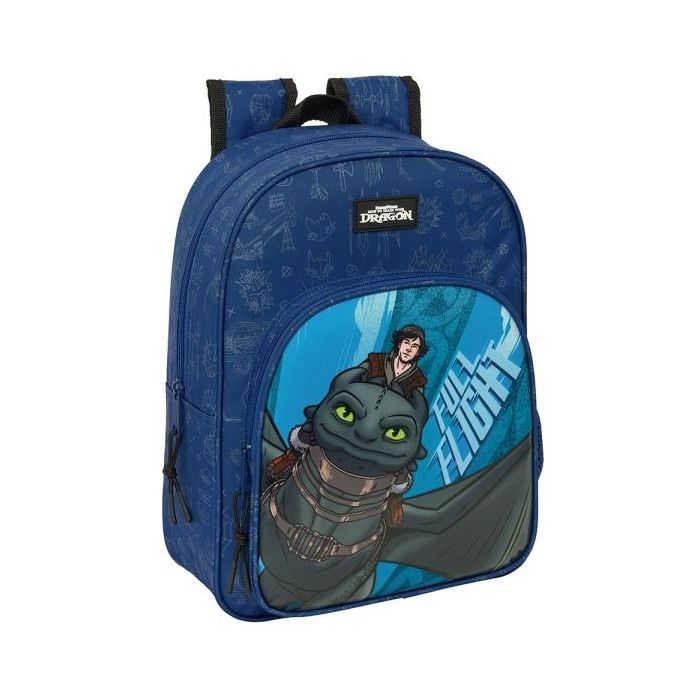 Safta Como Entrenar a Tu Dragon Mochila Infantil - Adaptable a Carro - Portabotellas - Hombreras Ergonomicas - Bolsillo Frontal - 10L - 260x110x340mm - Color Azul Marino