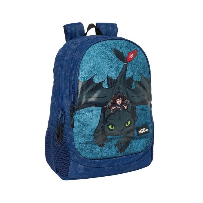 Safta Como Entrenar a Tu Dragon Mochila Adaptable a Carro - Portabotellas - Doble Tirador en Cremalleras - Hombreras Ergonomicas - Asa Superior de Mano - 23L - 320x160x440mm - Color Azul Marino