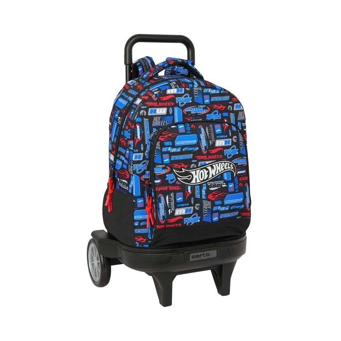 Safta Hot Wheels Mochila con Carro - Extraible - Bolsillo Frontal - Ruedas Antivibracion - Espalda y Asa Acolchada - Tarjeta ID - Bandeja PVC Interior - Base Reforzada - 330x220x450mm - Color Azul