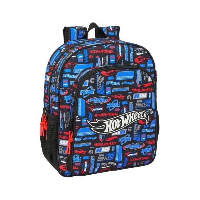 Safta Hot Wheels Mochila - Adaptable a Carro - Portabotellas - Doble Tirador en Cremallera - Hombreras Acolchadas Ergonomicas - Asa de Mano Superior - 15L - 320x120x380mm - Color Azul