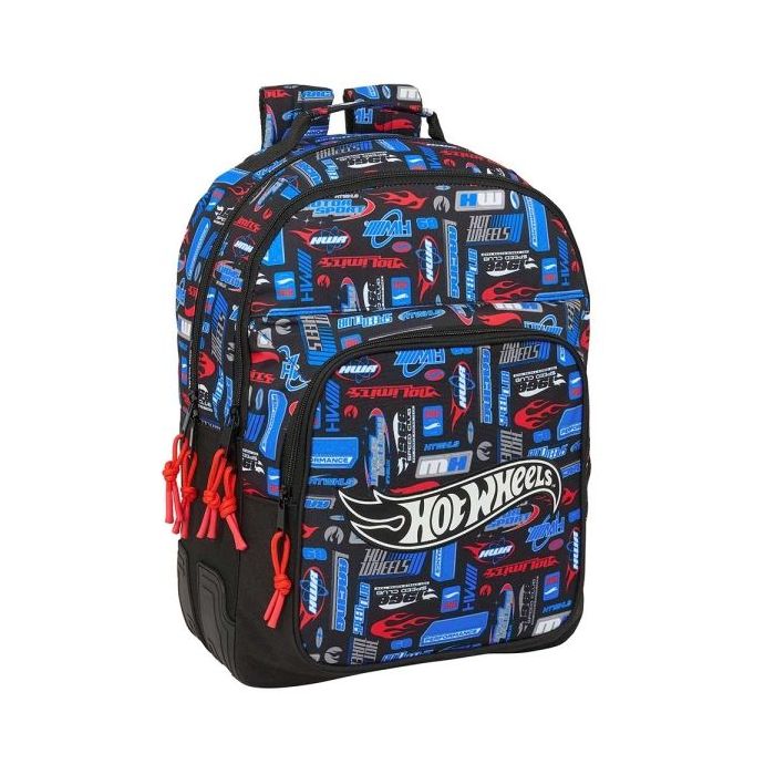 Safta Hot Wheels Mochila con 2 Compartimentos - Antirozaduras - Adaptable a Carro - Bolsillo Frontal - Portabotellas - Tirador Doble - Hombreras Acolchadas - 20L - 320x150x420mm - Color Azul