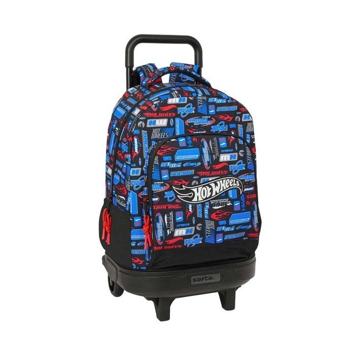 Safta Hot Wheels Mochila con Carro - Extraible - Bolsillo Frontal - Portabotellas - Tirador Doble - Hombreras Acolchadas - Asa Acolchada - Tarjeta ID - Base Reforzada - 330x220x450mm - Color Azul