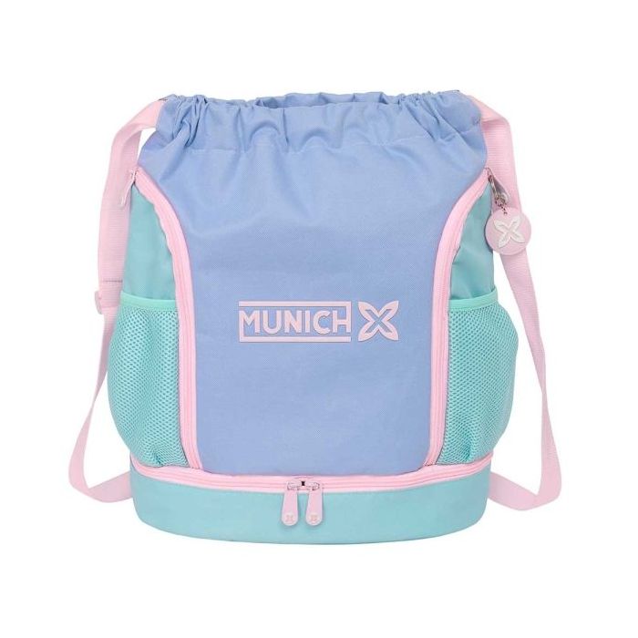 Safta Munich Mellow Saco Mochila - Bolsillo Interior con Cremallera - Bolsillos Laterales - Hombreras Ajustables - 21.93L - 340x150x430mm - Color Azul Claro