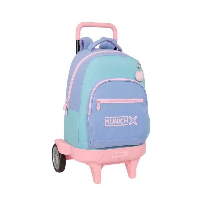 Safta Munich Mellow Mochila con Carro - Extraible - Portabotellas - Tirador Doble - Hombreras Acolchadas - Tarjeta ID - Ruedas Antivibracion - Carro de PP - 33L - 330x220x450mm - Color Azul Claro