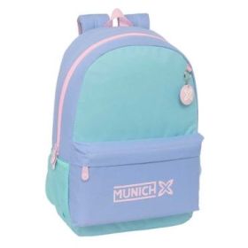 Safta Munich Mellow Mochila Adaptable a Carro - Bolsillos Laterales - Doble Tirador - Acolchada y Ergonomica - Asa Superior - 19L - 300x140x460mm - Color Azul Claro