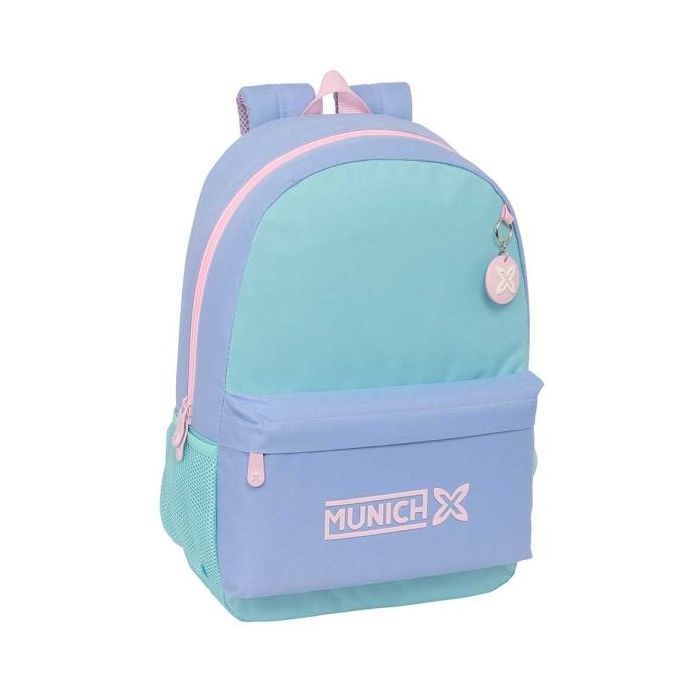 Safta Munich Mellow Mochila Adaptable a Carro - Bolsillos Laterales - Doble Tirador - Acolchada y Ergonomica - Asa Superior - 19L - 300x140x460mm - Color Azul Claro
