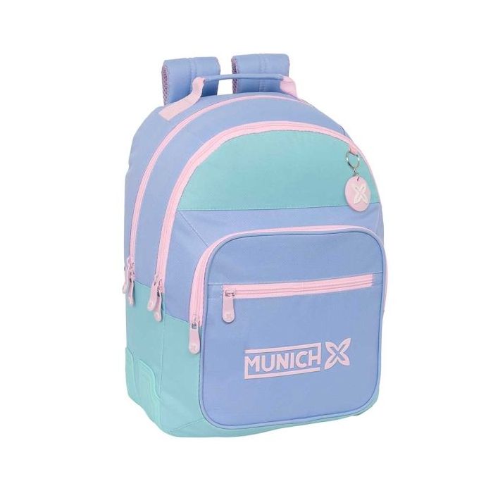 Safta Munich Mellow Mochila con 2 Compartimentos - Antirozaduras - Adaptable a Carro - Bolsillo Frontal - Portabotellas - Tirador Doble - Hombreras Ergonomicas - 320x150x420mm - Color Azul Claro