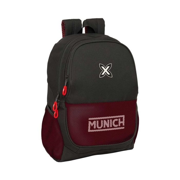 Safta Munich Vulcan Mochila Adaptable a Carro - Bolsillos Laterales - Dos Compartimentos - Cremalleras Dobles - Hombreras Acolchadas - Asa Superior - 23L - 320x160x440mm - Color Negro y Rojo