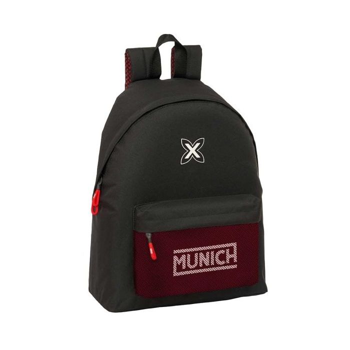 Safta Munich Vulcan Mochila - Bolsillo Frontal - Hombreras Acolchadas - Espalda Acolchada - Doble Tirador en Cremallera - Asa de Mano Superior - 20.8L - 330x150x420mm - Color Negro y Rojo
