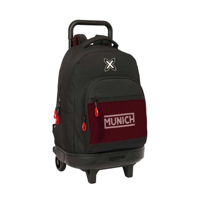 Safta Munich Vulcan Mochila con Carro - 33L - Bolsillo Frontal - Portabotellas - Hombreras Acolchadas - Asa Acolchada - Tarjeta ID - Base Reforzada - Tirador Doble - 330x220x450mm - Color Negro y Rojo