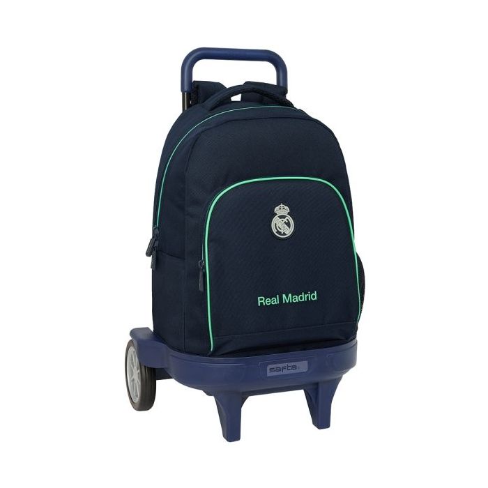 Safta Real Madrid 2ª Equipacion 25/26 Mochila con Carro - Portabotellas - Hombreras Acolchadas - Tarjeta ID - Bandeja PVC - Ruedas Antivibracion - 330x220x450mm - Color Azul Marino