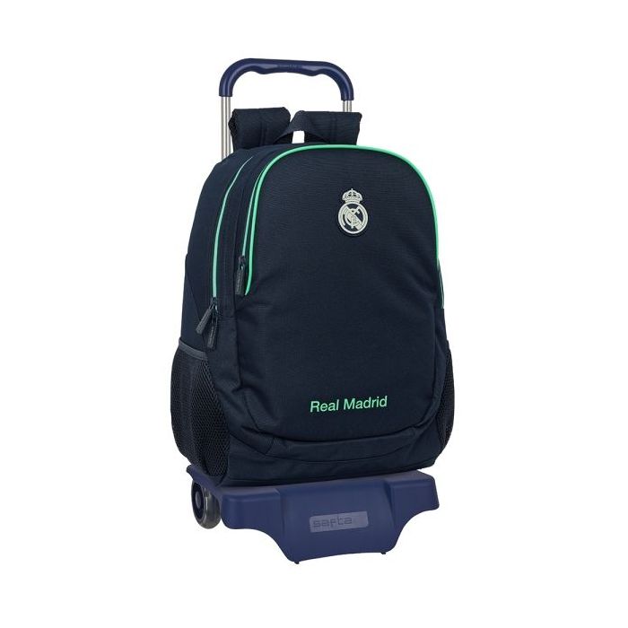Safta Real Madrid 2ª Equipacion 25/26 Mochila con Carro - Portabotellas - 2 Compartimentos - Tirador Doble - Hombreras y Espalda Acolchadas - Mochila Extraible - 320x160x440mm - Color Azul Marino