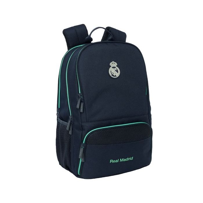 Safta Real Madrid 2ª Equipacion 25/26 Mochila para Portatil hasta 14.1" - Cierre Raqueta de Padel - Portabotellas - Zapatillero - Rejilla Transpirable - 21.40L - 300x170x420mm - Color Azul Marino