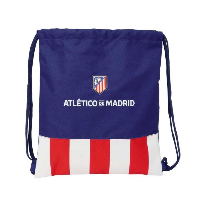 Safta Atletico de Madrid Saco Plano - Bolsillo con Cremallera - Cierre con Cordones - 5L - Material de Alta Calidad - Resistente y Duradero - Facil de Almacenar - 350x10x400mm - Color Azul Marino