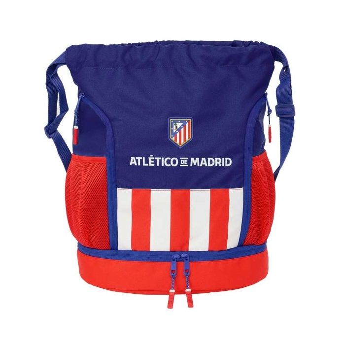 Safta Atletico de Madrid Saco Mochila - Bolsillo Interior con Cremallera - Bolsillos Laterales - Compartimento con Doble Cremallera - Hombreras Ajustables - 21.93L - 340x150x430mm - Color Azul Marino