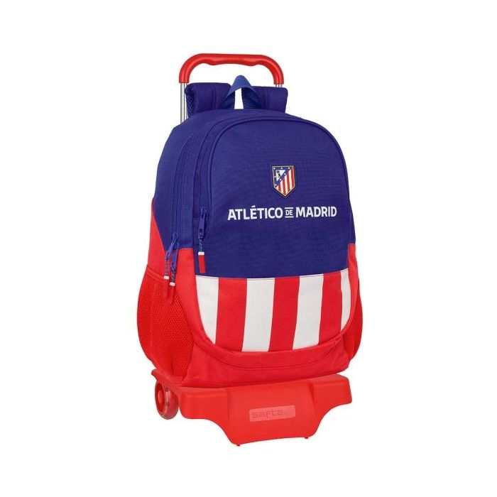 Safta Atletico de Madrid Mochila con Carro - Portabotellas - 2 Compartimentos - Tirador Doble - Hombreras Ergonomicas - Espalda Acolchada - Mochila Extraible - 320x160x440mm - Color Azul Marino
