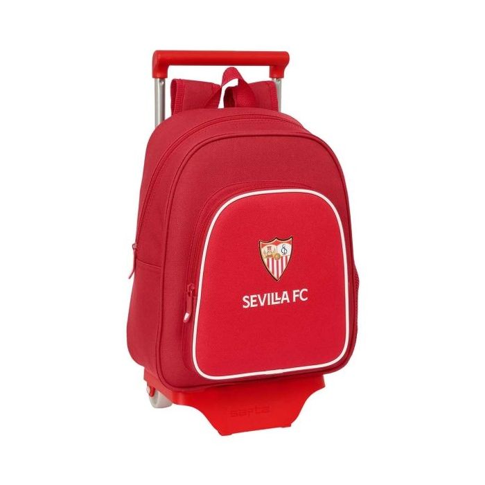 Safta Sevilla FC Mochila con Carro - Portabotellas - Hombreras Ergonomicas - Bolsillo Frontal - Asa Superior de Transporte - Extraible - Resistente al Agua - 28x10x67cm - Color Rojo