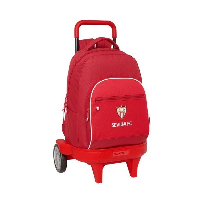 Safta Sevilla FC Mochila con Carro - Extraible - Bolsillo Frontal - Ruedas Antivibracion - Hombreras Acolchadas - Asa Superior Acolchada - 330x220x450mm - Color Rojo