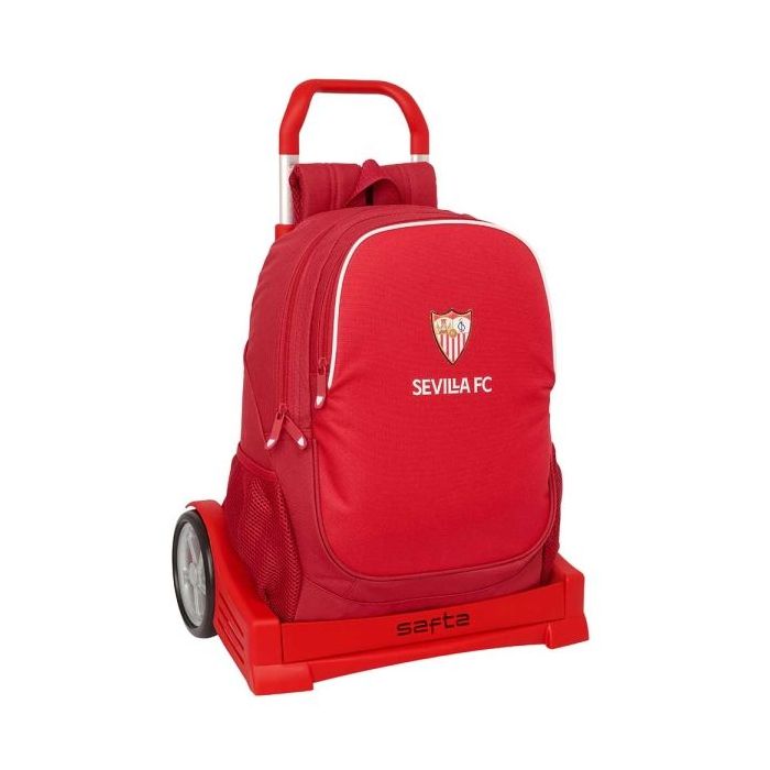 Safta Sevilla FC Mochila con Carro - Cremallera Doble - Hombreras Ergonomicas - Bolsillo Frontal - Asa Superior - Mochila Extraible - Ruedas Antivibracion - Base Reforzada - 320x140x430mm - Color Rojo