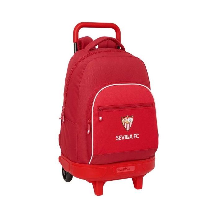 Safta Sevilla FC Mochila con Carro - Resistente al Agua - 33L - Bolsillo Frontal - Portabotellas - Tirador Doble - Hombreras y Espalda Acolchadas - Asa de Mano - Tarjeta ID - 330x220x450mm - Color Rojo
