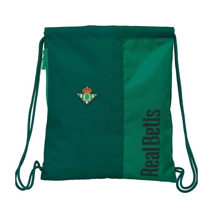 Safta Real Betis Balompie Saco Plano - Bolsillo con Cremallera - Cierre con Cordones - Resistente al Agua - 5L - Ideal para Deporte - Material Duradero - 350x10x400mm - Color Verde