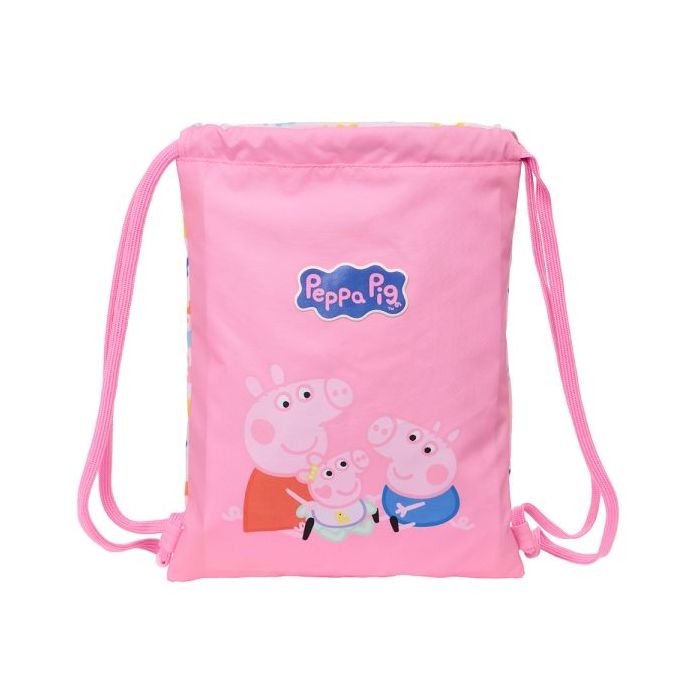 Safta Peppa Pig Baby Pig Saco Plano - Bolsillo con Cremallera - Cierre con Cordones - 3L - 260x10x340mm - Color Rosa
