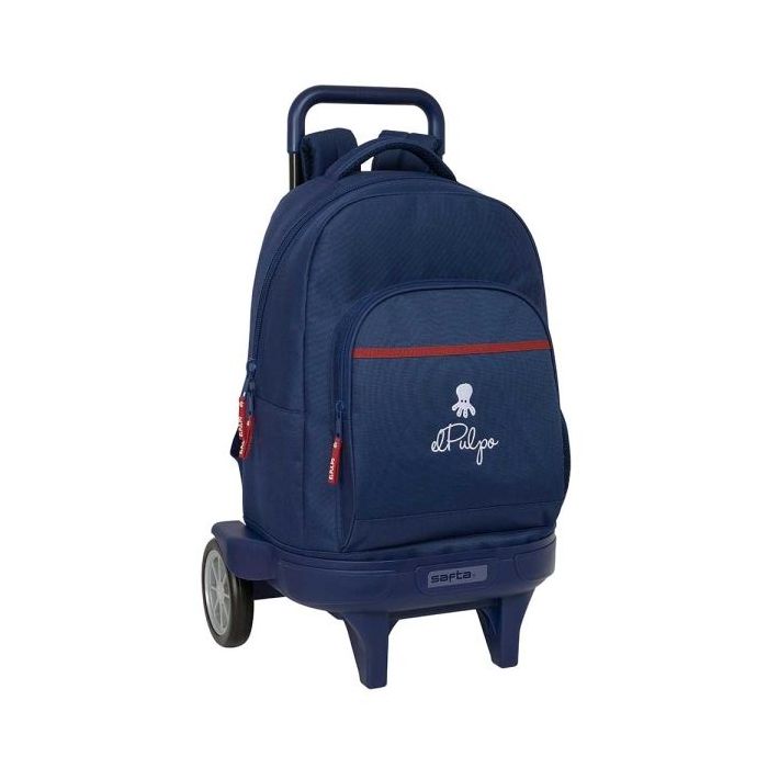 Safta el Pulpo Mochila con Carro - Extraible - Bolsillo Frontal - Portabotellas - Tirador Doble - Hombreras Acolchadas - Tarjeta ID - Ruedas Antivibracion - 330x220x450mm - Color Azul Marino