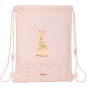 Safta Sophie la Girafe Joy Saco Plano - Bolsillo con Cremallera - Cierre con Cordones - Material Reciclado - Repelente al Agua - Compacto y Ligero - 3L - 260x10x340mm - Color Rosa Pastel
