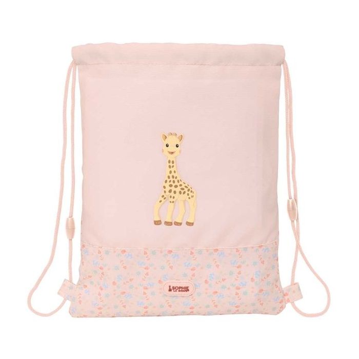 Safta Sophie la Girafe Joy Saco Plano - Bolsillo con Cremallera - Cierre con Cordones - Material Reciclado - Repelente al Agua - Compacto y Ligero - 3L - 260x10x340mm - Color Rosa Pastel