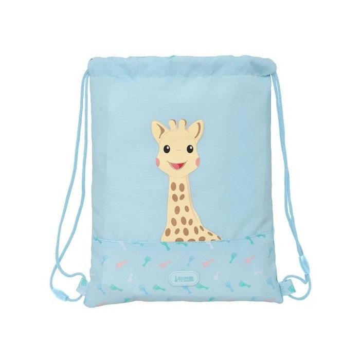 Safta Sophie la Girafe Dreams Saco Plano - Bolsillo con Cremallera - Cierre con Cordones - Material Reciclado - Repelente al Agua - 3L - 260x10x340mm - Color Azul Claro
