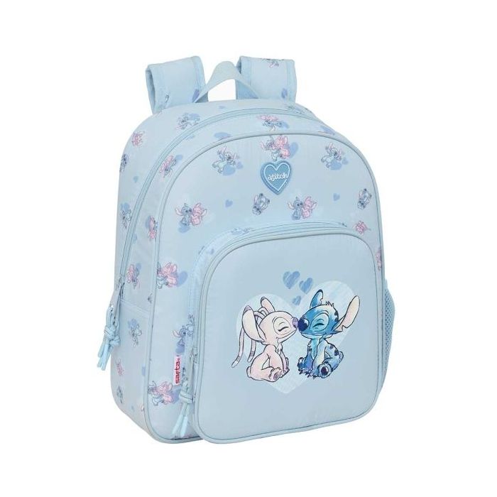 Safta Stitch Mochila Infantil - Adaptable a Carro - Portabotellas - Hombreras Ergonomicas - Bolsillo Frontal - Asa Superior - 10L - 280x100x340mm - Color Azul Claro