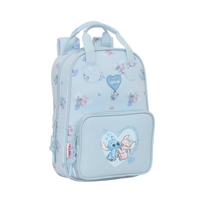 Safta Stitch Mochila Infantil - Bolsillo Frontal - Tarjeta ID - Hombreras Acolchadas - Asa Forrada - 4.5L - 200x80x280mm - Color Azul Claro