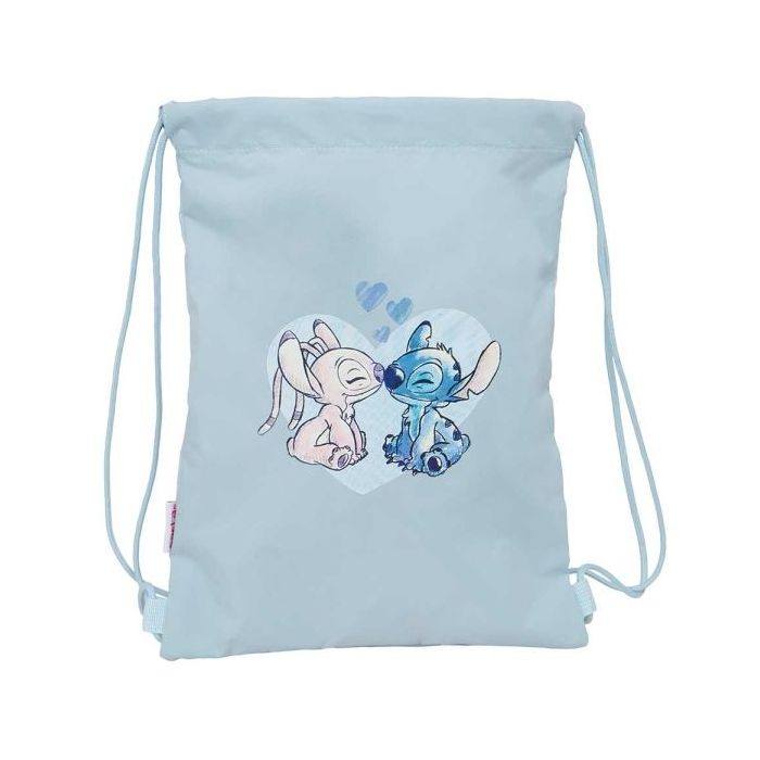Safta Stitch Saco Plano - Bolsillo con Cremallera - Cierre con Cordones - 3L - Materiales de Alta Calidad - 260x10x340mm - Color Azul Claro