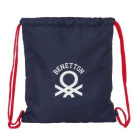 Safta Benetton Together Saco Plano - Bolsillo con Cremallera - Cierre con Cordones - 5L - Compacto y Ligero - 350x10x400mm - Color Azul Marino