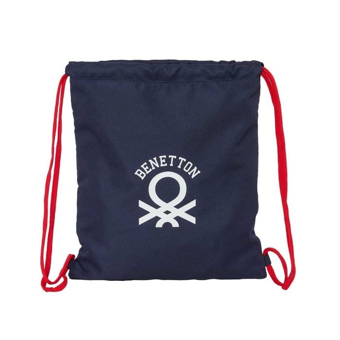 Safta Benetton Together Saco Plano - Bolsillo con Cremallera - Cierre con Cordones - 5L - Compacto y Ligero - 350x10x400mm - Color Azul Marino