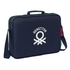 Safta Benetton Together Maletin con Cremallera - Bandolera Ajustable - Asa Forrada - Doble Tirador - Fondo Semirigido - 6L - 380x60x280mm - Color Azul Marino