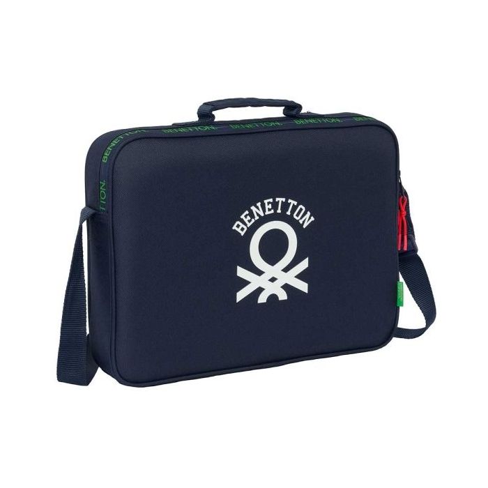 Safta Benetton Together Maletin con Cremallera - Bandolera Ajustable - Asa Forrada - Doble Tirador - Fondo Semirigido - 6L - 380x60x280mm - Color Azul Marino