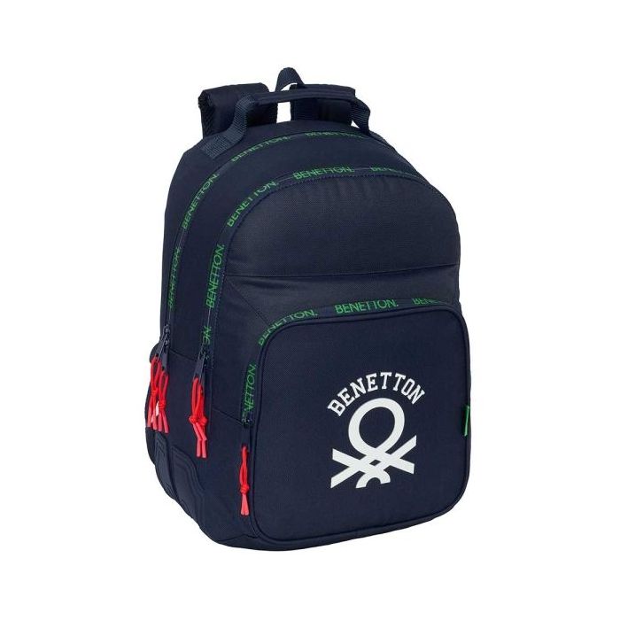 Safta Benetton Together Mochila con 2 Compartimentos - Antirozaduras - Adaptable a Carro - Portabotellas - Tirador Doble - Hombreras Ergonomicas - 20L - 320x150x420mm - Color Azul Marino