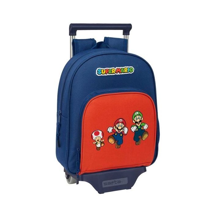 Safta Super Mario Mamma Mia Mochila con Carro - Portabotellas - Hombreras Acolchadas - Mochila Extraible - Carro Resistente - 10L - 280x100x340mm - Color Rojo y Azul
