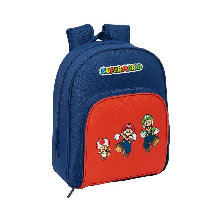 Safta Super Mario Mamma Mia Mochila Infantil - Adaptable a Carro - Portabotellas - Hombreras Acolchadas - Bolsillo Frontal - Asa Superior - 9.5L - 280x100x340mm - Color Rojo y Azul
