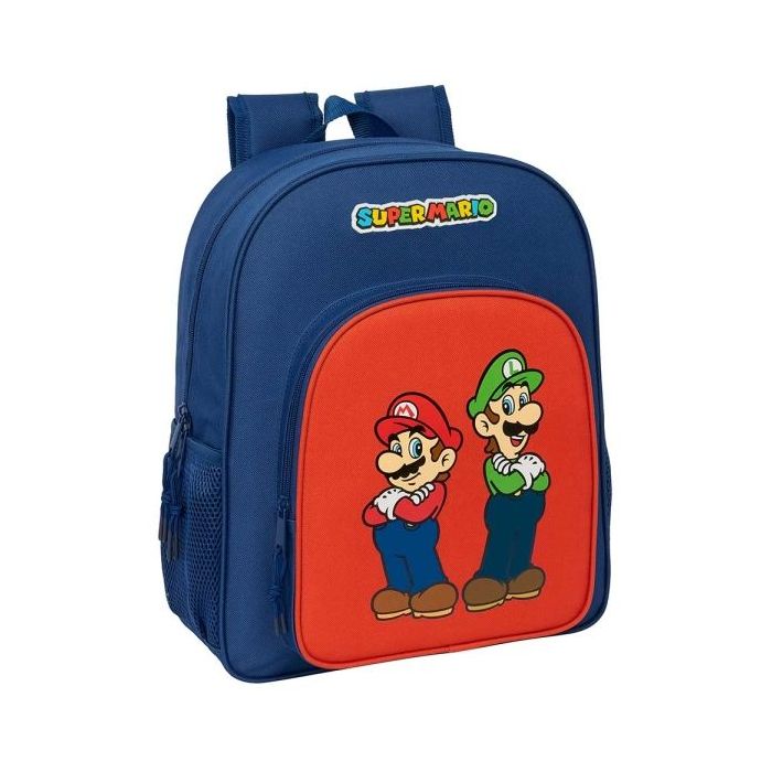 Safta Super Mario Mamma Mia Mochila - Adaptable a Carro - Portabotellas - Tirador Doble - Hombreras Ergonomicas Acolchadas - Bolsillo Frontal - Asa de Mano - 15L - 320x120x380mm - Color Rojo y Azul