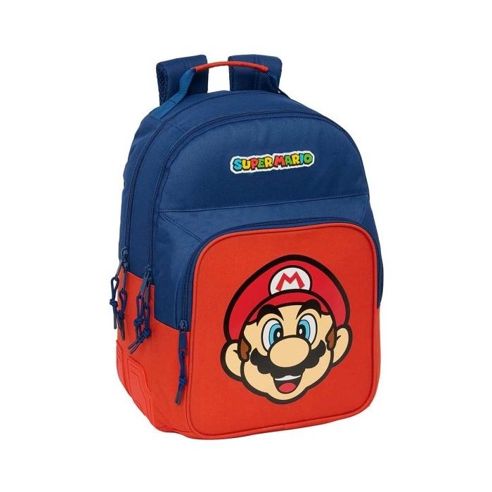 Safta Super Mario Mamma Mia Mochila con 2 Compartimentos - Antirozaduras - Adaptable a Carro - Portabotellas - Tirador Doble - Hombreras Ergonomicas - 20L - 320x150x420mm - Color Rojo y Azul