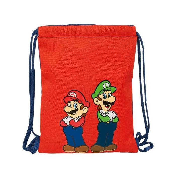Safta Super Mario Mamma Mia Saco Plano - Bolsillo con Cremallera - Cierre con Cordones - Material Duradero - Compacto y Ligero - 3L - 260x10x340mm - Color Rojo
