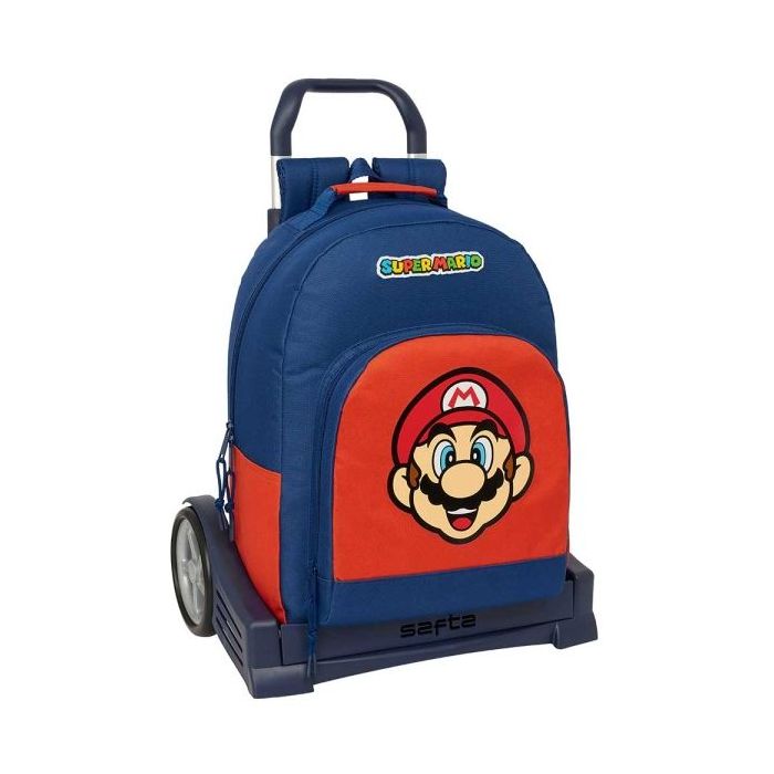 Safta Super Mario Mamma Mia Mochila con Carro - Tirador Doble - Hombreras Acolchadas - Mochila Extraible - Ruedas Antivibracion - Sistema de Bloqueo - 320x150x420mm - Color Rojo y Azul