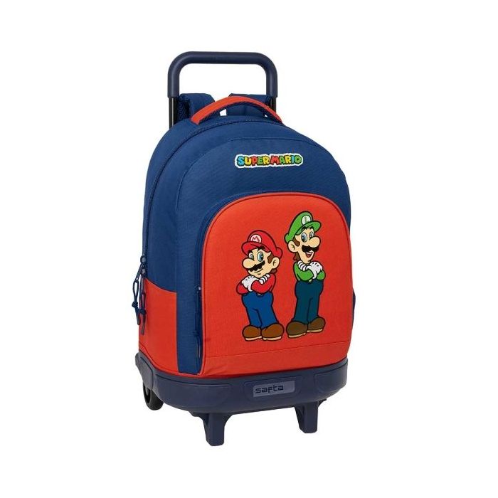 Safta Super Mario Mamma Mia Mochila con Carro - Extraible - Bolsillo Frontal - Portabotellas - Tirador Doble - Hombreras Acolchadas - Tarjeta ID - 33L - 330x220x450mm - Color Rojo y Azul