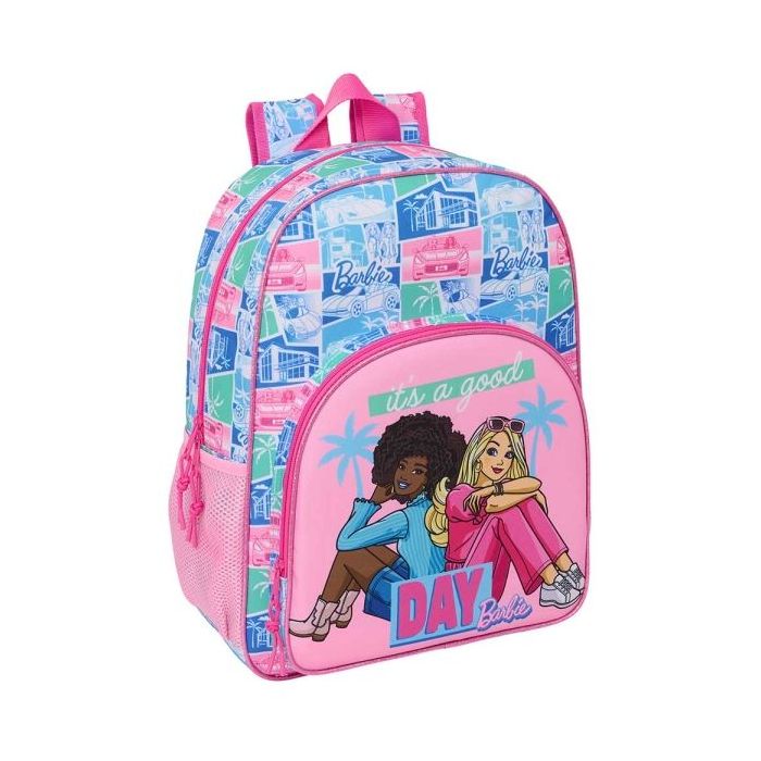 Safta Barbie Mochila Adaptable a Carro - Portabotellas - Doble Tirador en Cremallera - Hombreras Ergonomicas Acolchadas - Asa de Mano Superior - 19L - 330x140x420mm - Color Rosa
