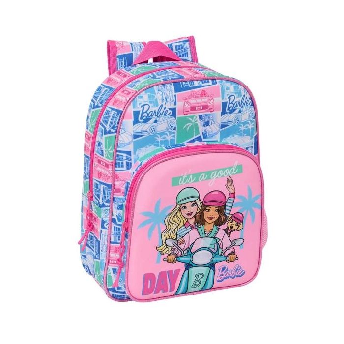 Safta Barbie Mochila Infantil - Adaptable a Carro - Portabotellas - Hombreras Ergonomicas - Bolsillo Frontal - 10L - 260x110x340mm - Color Rosa