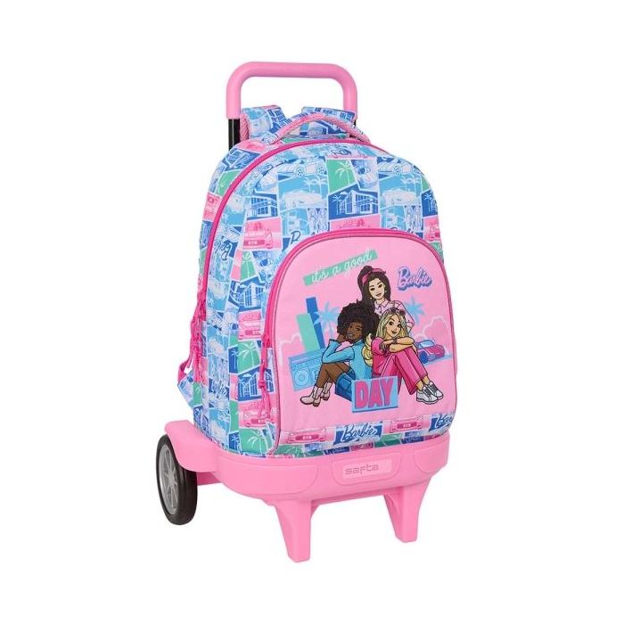 Safta Barbie Mochila con Carro - Bolsillo Frontal - Bolsillo Lateral - Hombreras Acolchadas - Asa Acolchada - Tarjeta ID - Bandeja PVC - Ruedas Antivibracion - 33L - 330x220x450mm - Color Rosa